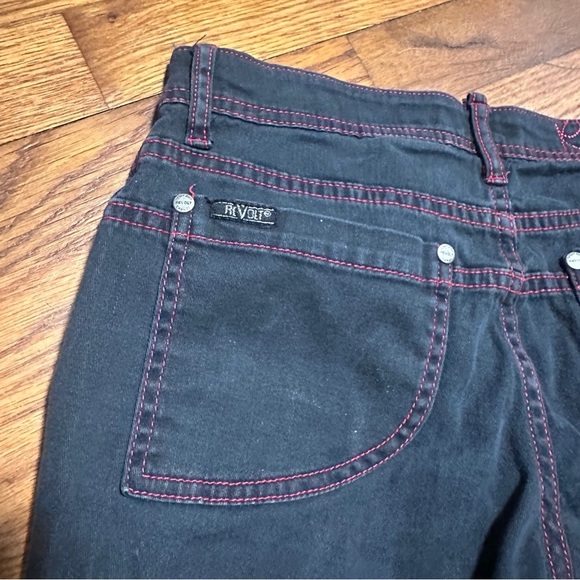 Y2K Revolt Low Rise Black Cropped Moto Jeans Red Stitching Juniors Size 3 Punk - Picture 12 of 16